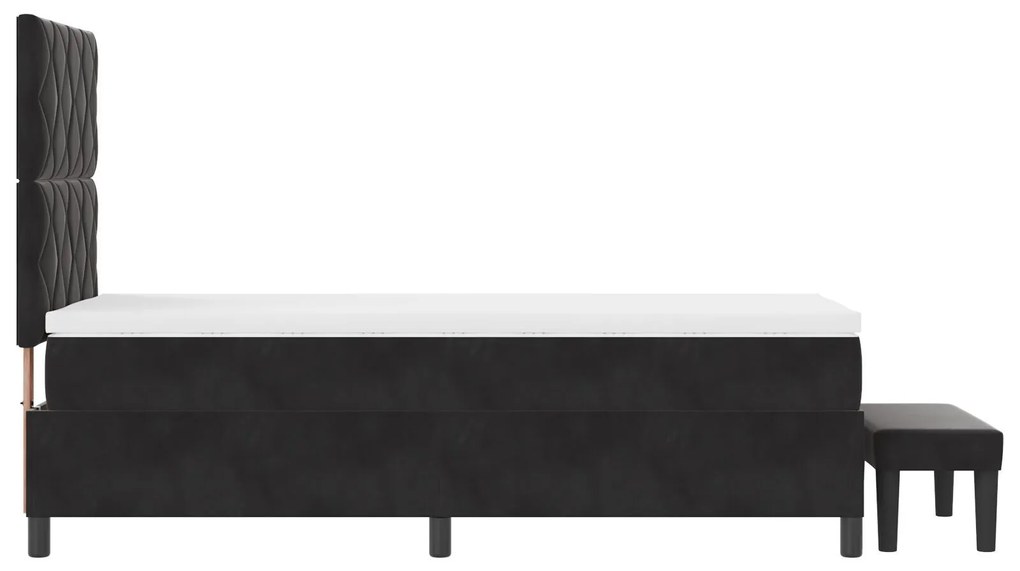 Cama Box Spring com Colchão e Banco Preto 90x190 cm Veludo