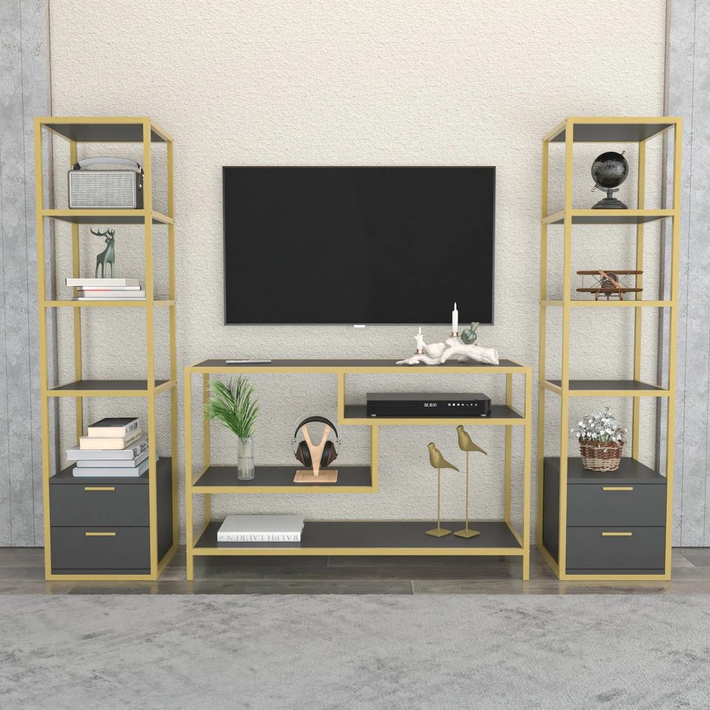 Unidade de TV Robbins – Dourado e Antracite – 198 cm x 39 cm x 160 cm