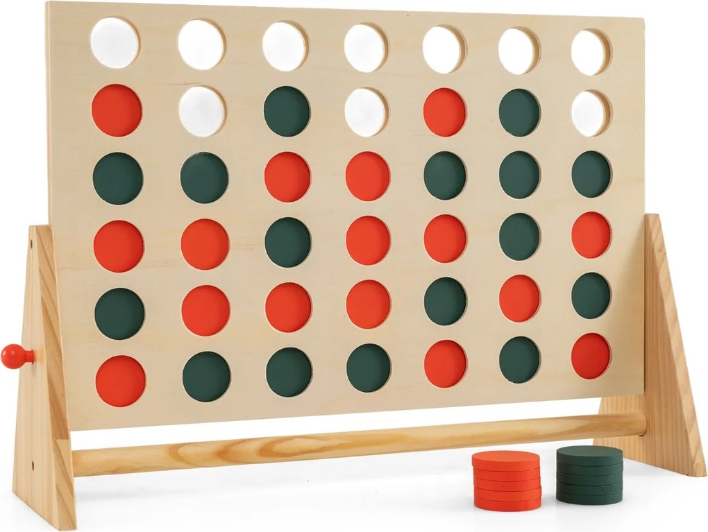 Jogo Conecta de 4 peças  62 x 17 x 40 cmcom 42 fichas e moldura em madeira de pinho para uso interior e exterior – Família, Crianças, Adolescentes, Ad