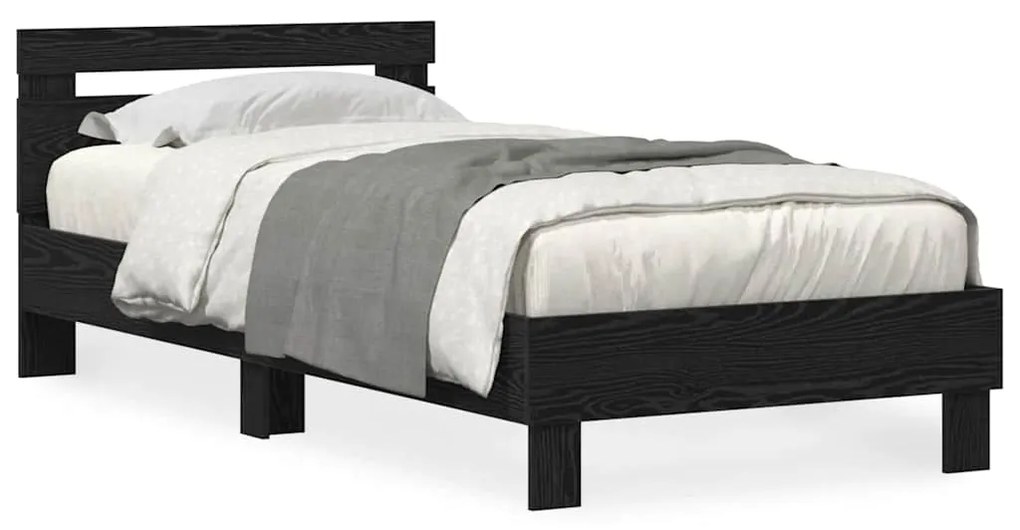 Estrutura de Cama com Luzes LED Carvalho Preto 90x190 cm Madeira Engen