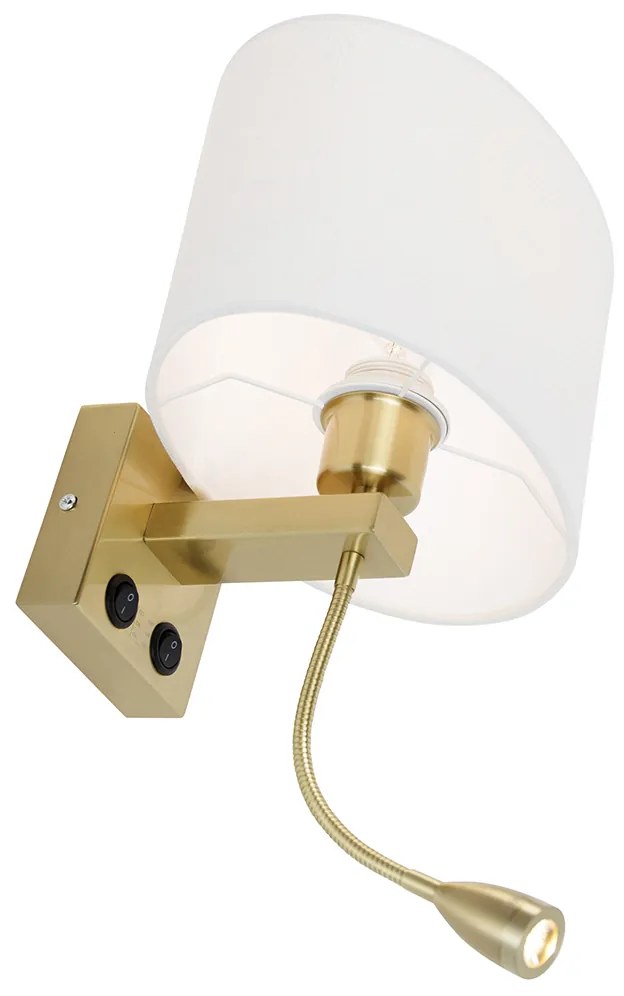 LED Candeeiro de Parede em Latão com Abajur Oval em Linho Branco 25cm - Brescia Combi Moderno