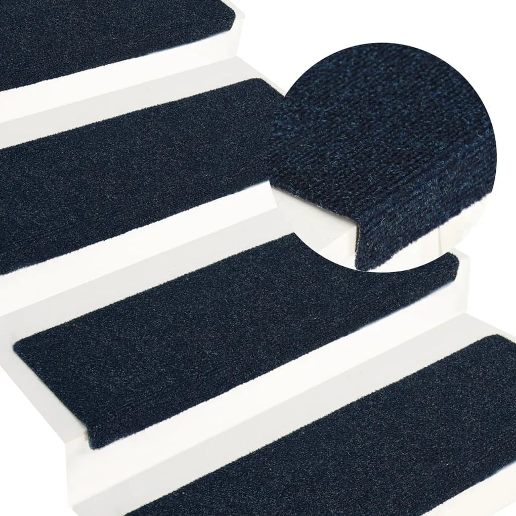 326191 vidaXL Tapetes de escada 15 pcs 65x21x4 cm tecido agulhado azul