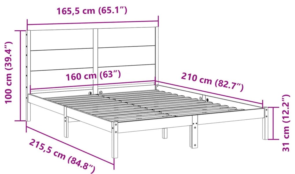 Cama extra longa sem colchão 160x210 cm madeira maciça