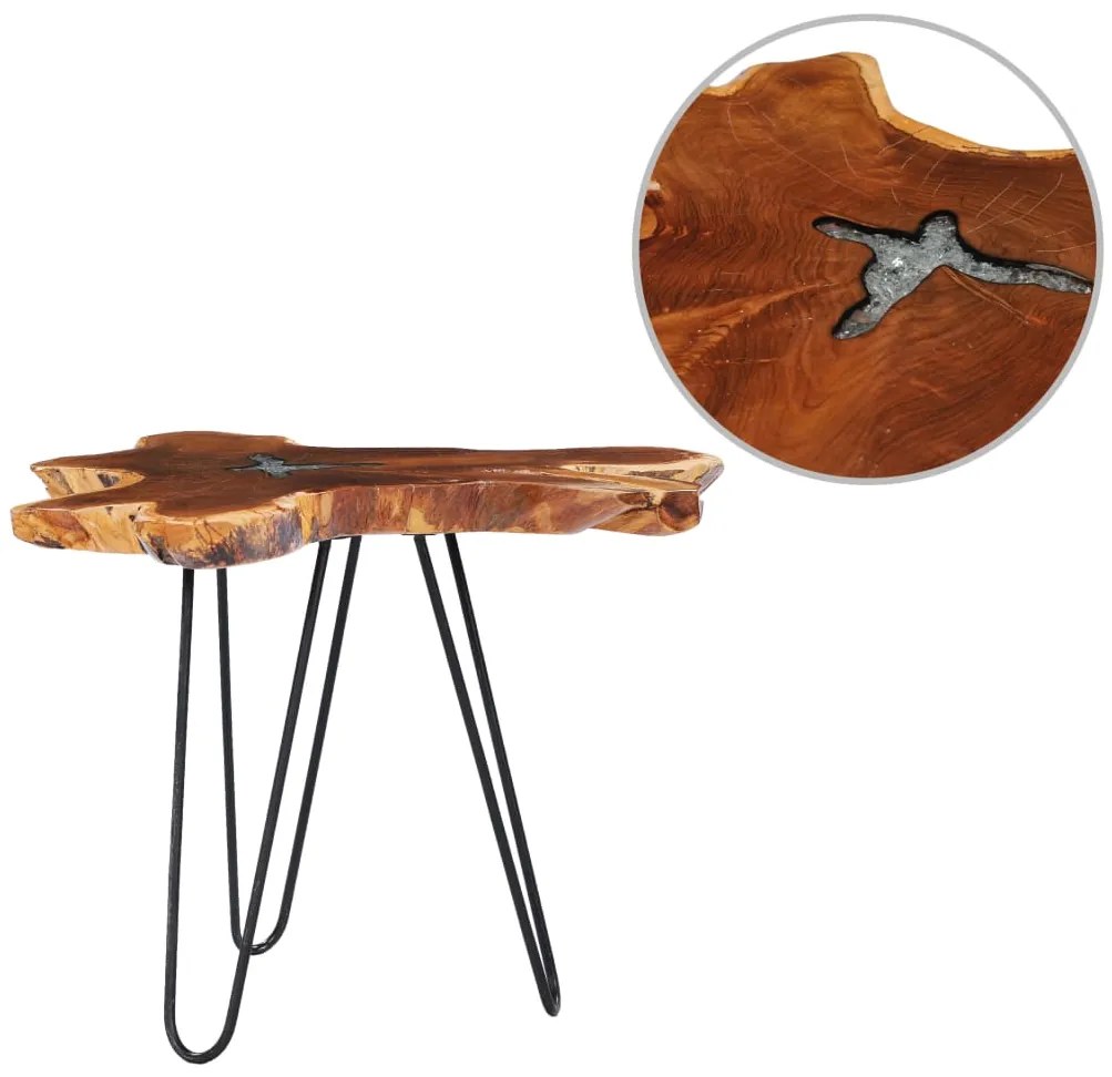 Mesa de centro 70x45 cm madeira de teca maciça e poliresina