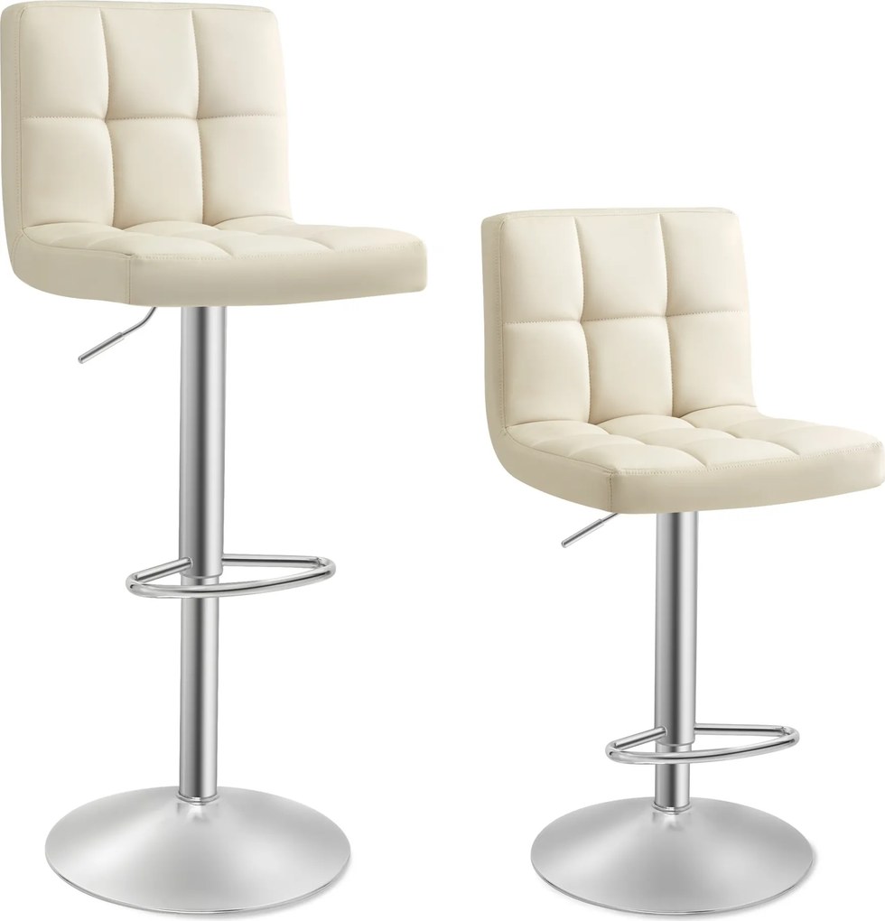 Conjunto de 2 bancos de bar 43 x 44,5 x (95-115) cm, ajustáveis em altura e com encosto bege areia