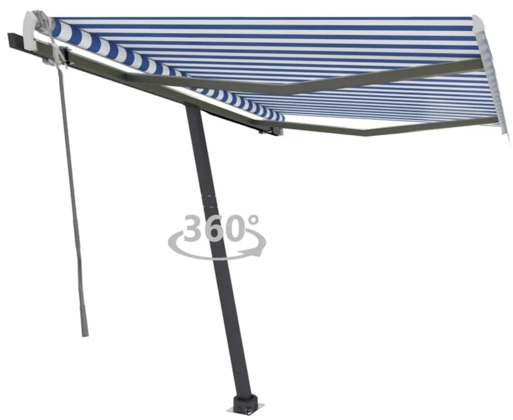 Toldo retrátil manual independente 350x250 cm azul e branco