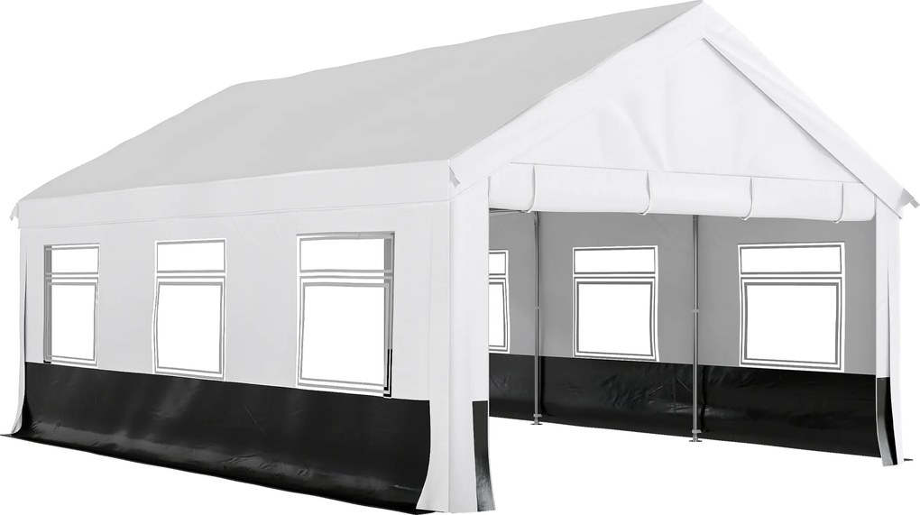 Tenda para Festas 4x6 m, Tenda de Jardim com Paredes Removíveis, 2 Portas e Janelas UPF30+ para Casamentos, Cinzento e Branco