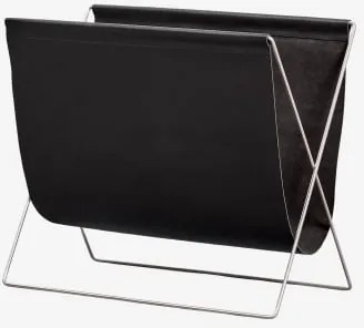 Revistero De Chão Inclinado Em Pele E Aço Inoxidável Dravena Preto - Sklum