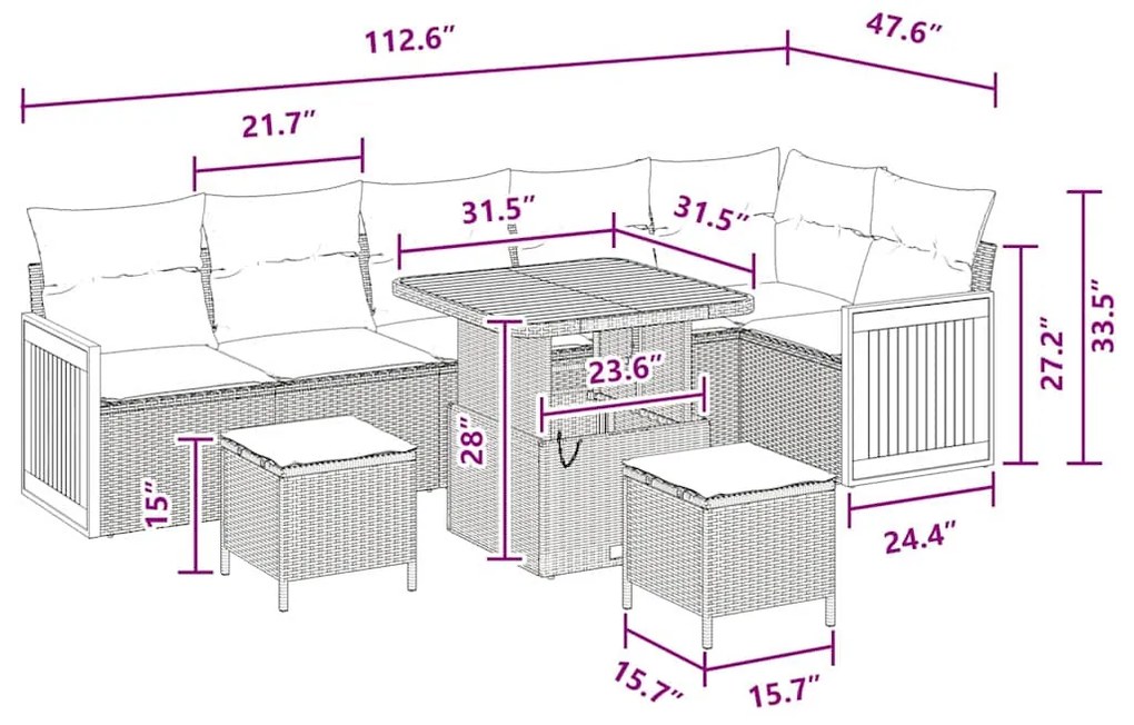 Conjunto de Sofá de Jardim vidaXL 9 Peças com Almofadas Preto Rattan P