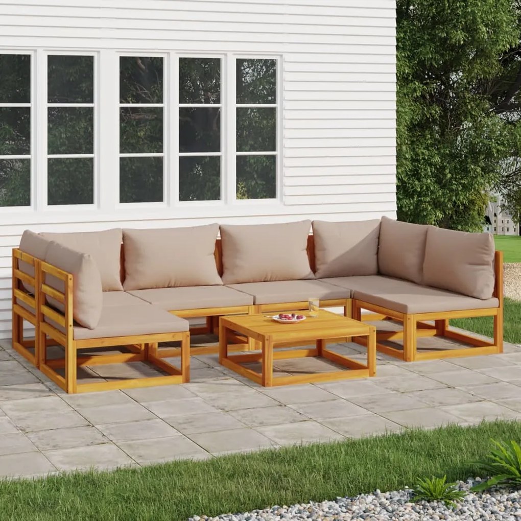 vidaXL 7pcs conj. lounge jardim madeira c/almofadões cinza-acastanhado