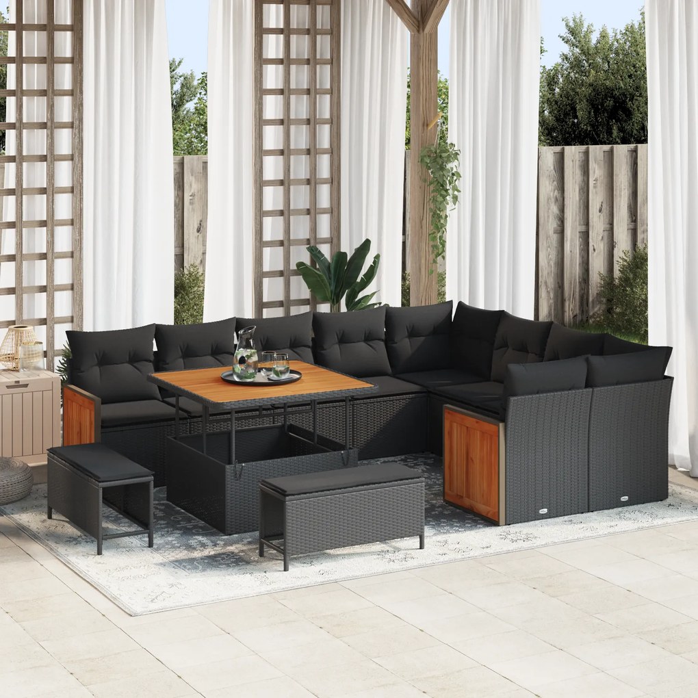 Conjunto de Sofá de Jardim vidaXL 12 Peças com Almofadas Vime Poliéste