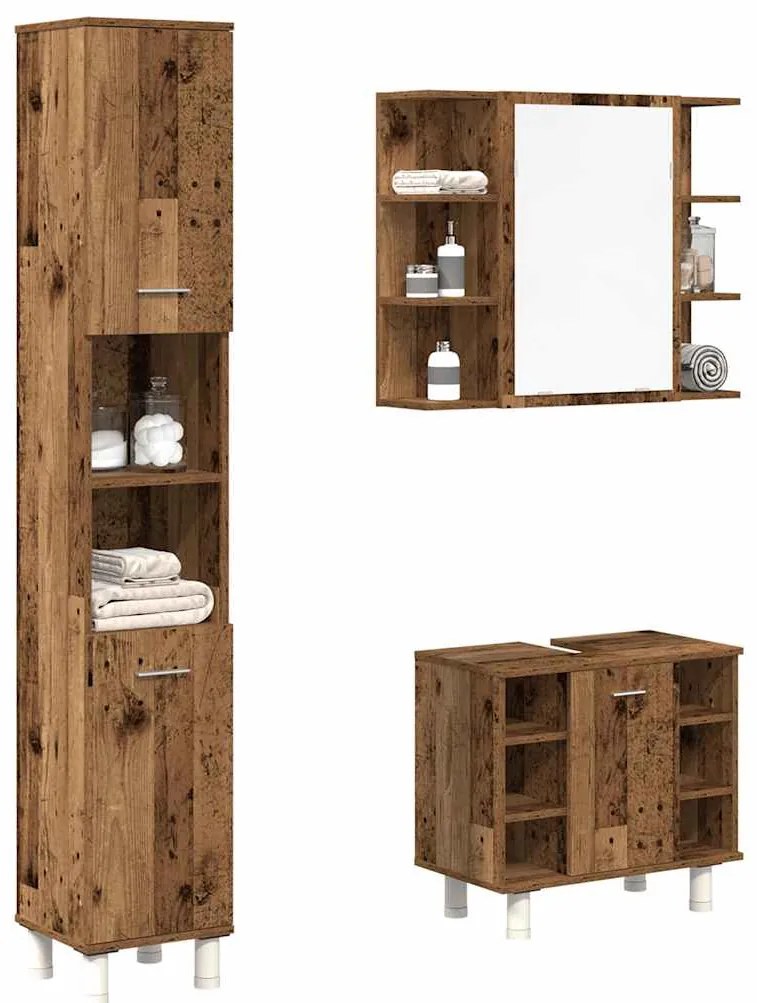 vidaXL 3 pcs conj. móveis casa banho derivados madeira madeira velha