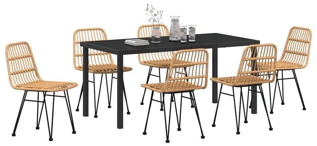 Conjunto de jantar de jardim , 7 peças em rattan poliéster marrom.