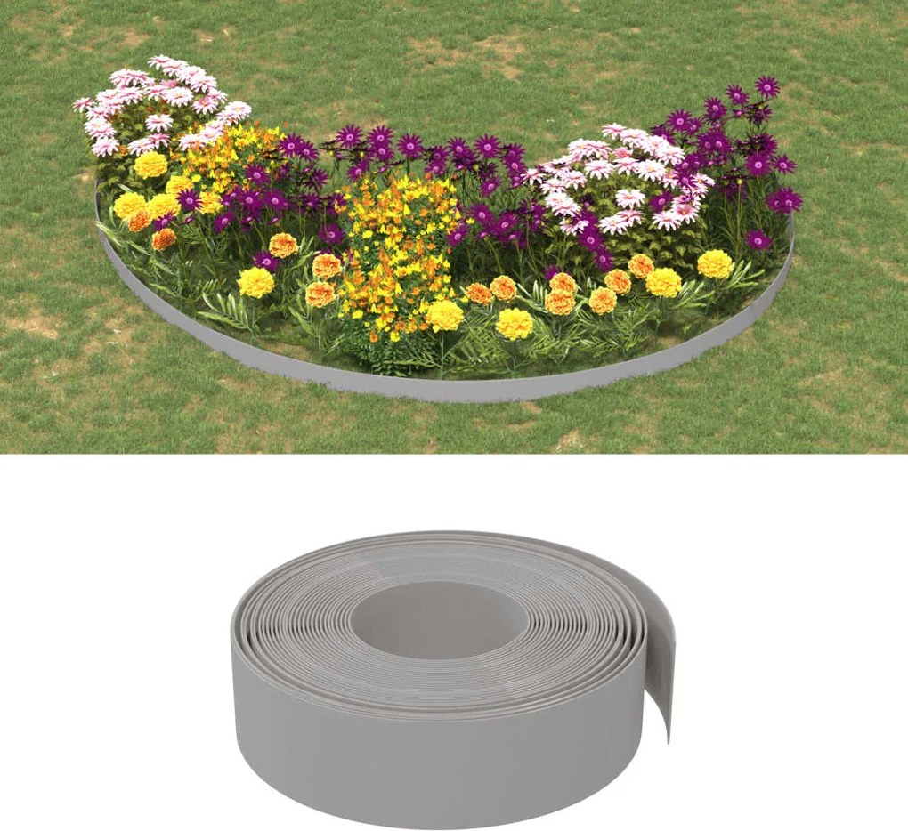 vidaXL Borda de jardim 10 m 15 cm polietileno cinzento