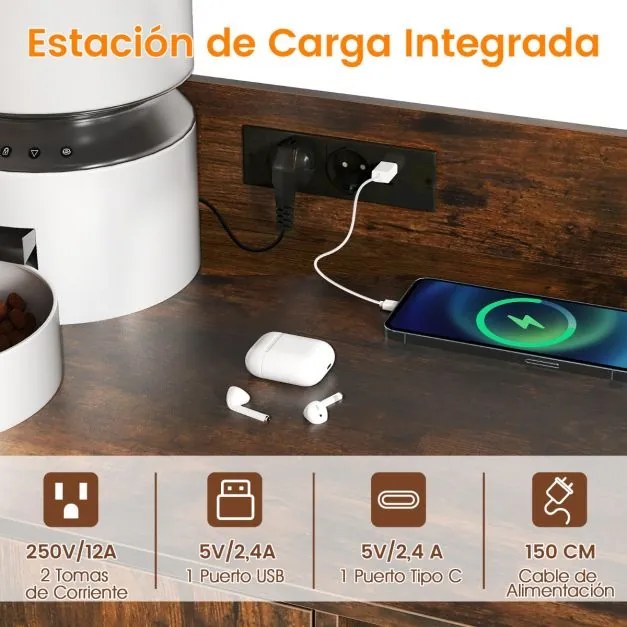 Móvel para caixa areia gatos (NÃO INCLUIDA) 80 x 40 x 132 cm com 2 prateleiras e Estação de carregamento integrada Castanho e preto