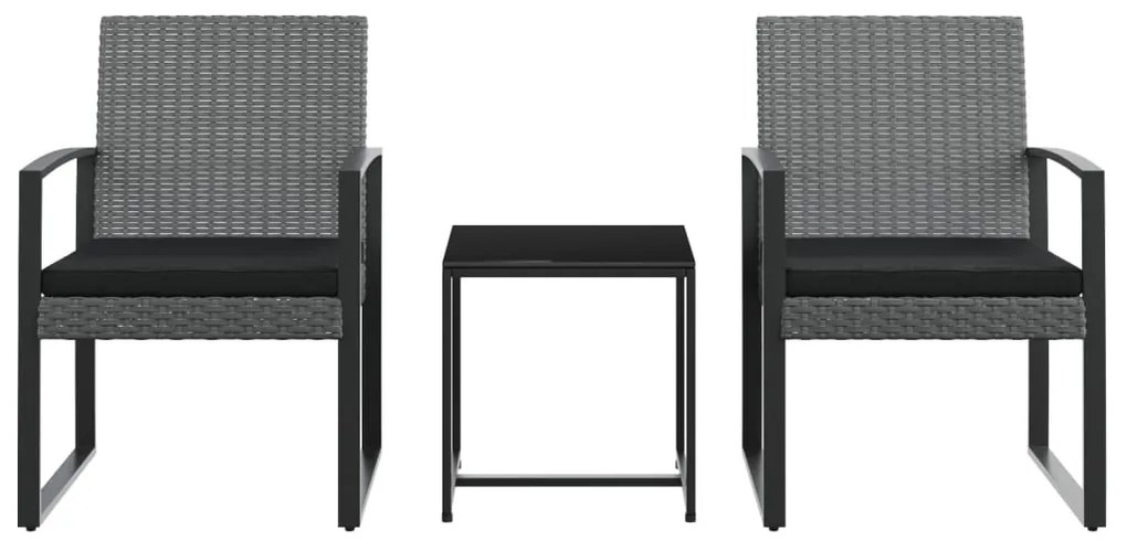 3 pcs conj. jantar p/ jardim c/ almofadões vime PP cinza-escuro