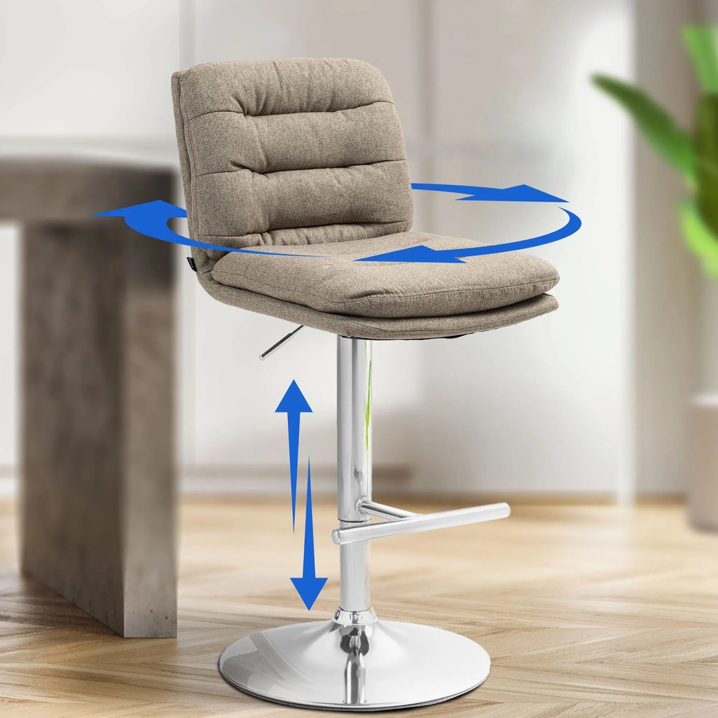 Banco de bar Damar em tecido com estrutura cromada 94-116 x 42 x 56 cm Castanho acinzentado