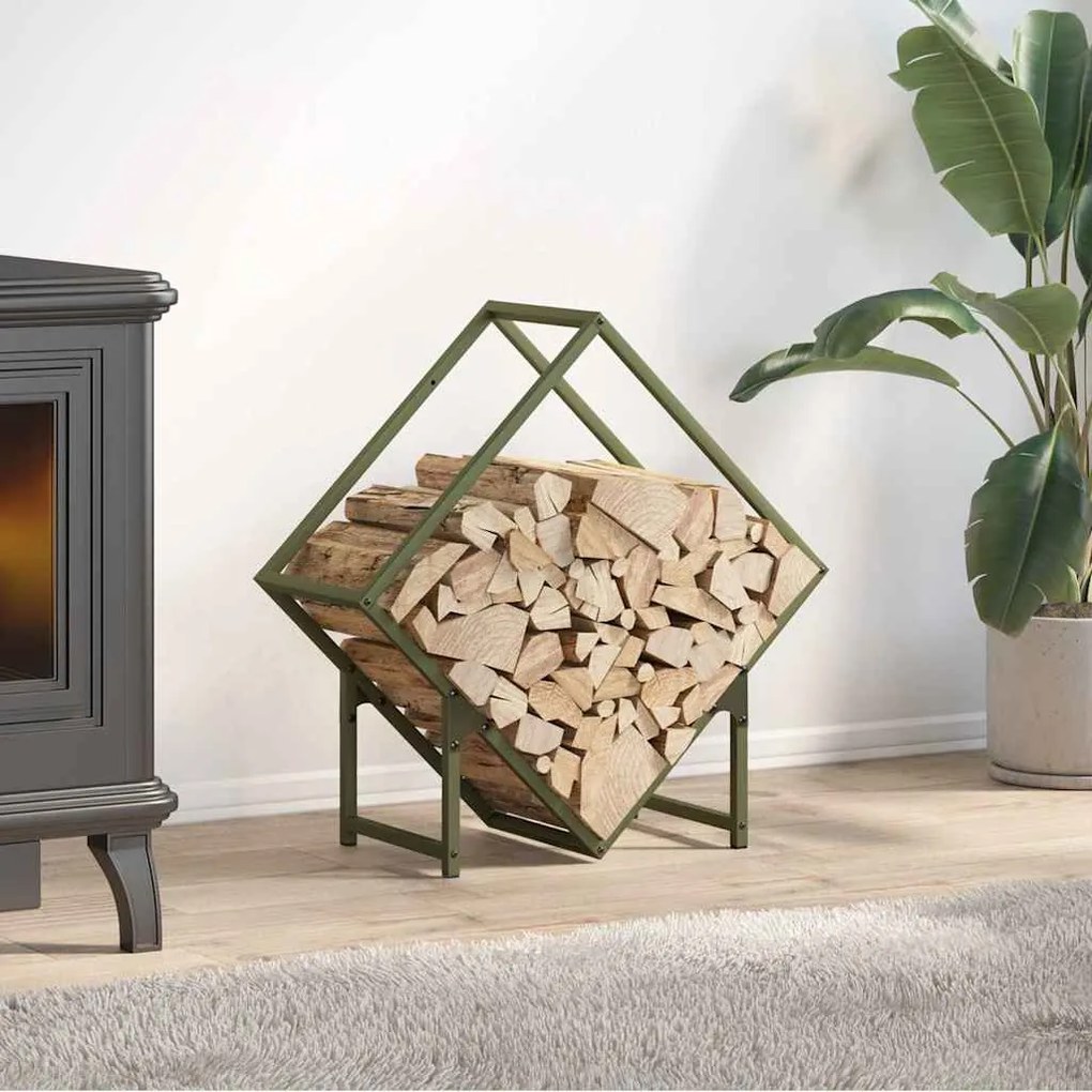 vidaXL Suporte para lenha aço laminado a frio verde azeitona