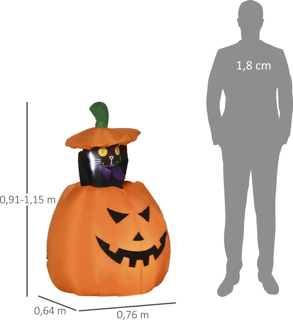 Abóbora Insuflável de Halloween com Gato Altura 91-115cm Decoração de