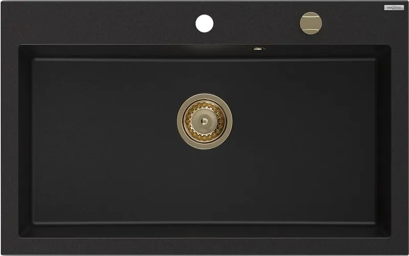 Mexen Elix lava-loiça de granito de 1 bacia, 800 x 500 mm, preto, sifão dourado - 6527801005-77-G