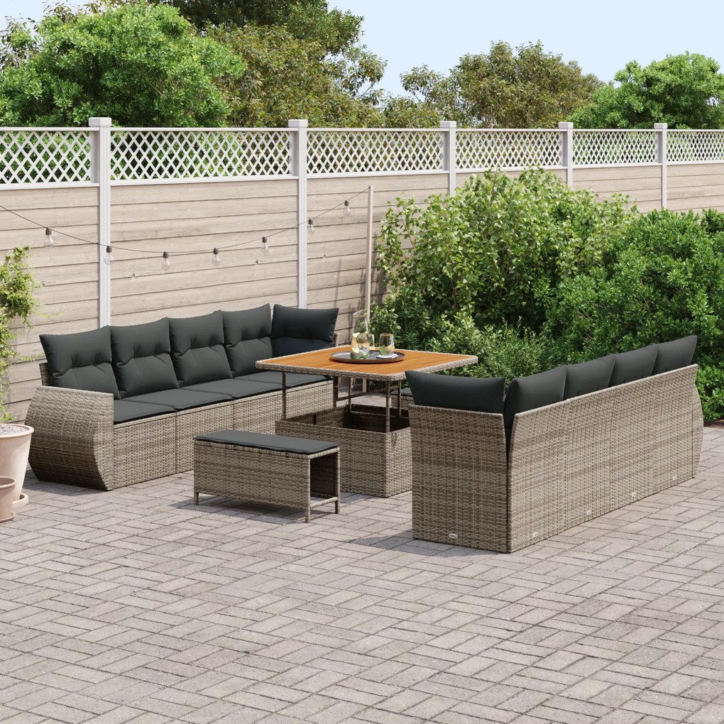 Conjunto de Sofá de Jardim vidaXL de 11 Peças com Almofadas Cinza Vime