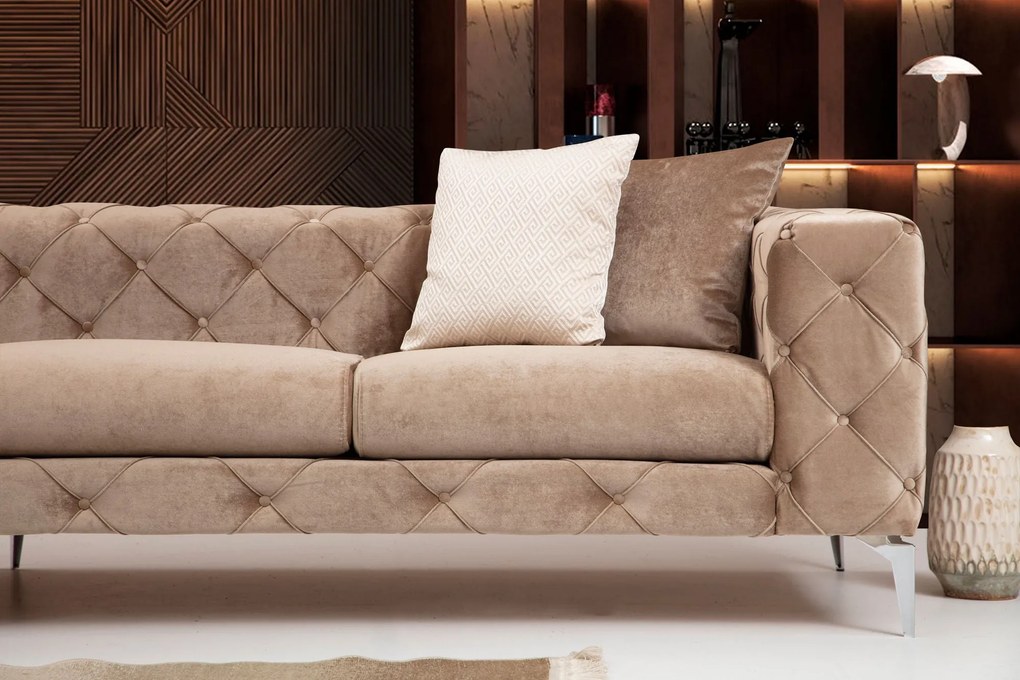 Sofá de 4 Lugares Como – Creme Escuro – 344x90x72 cm