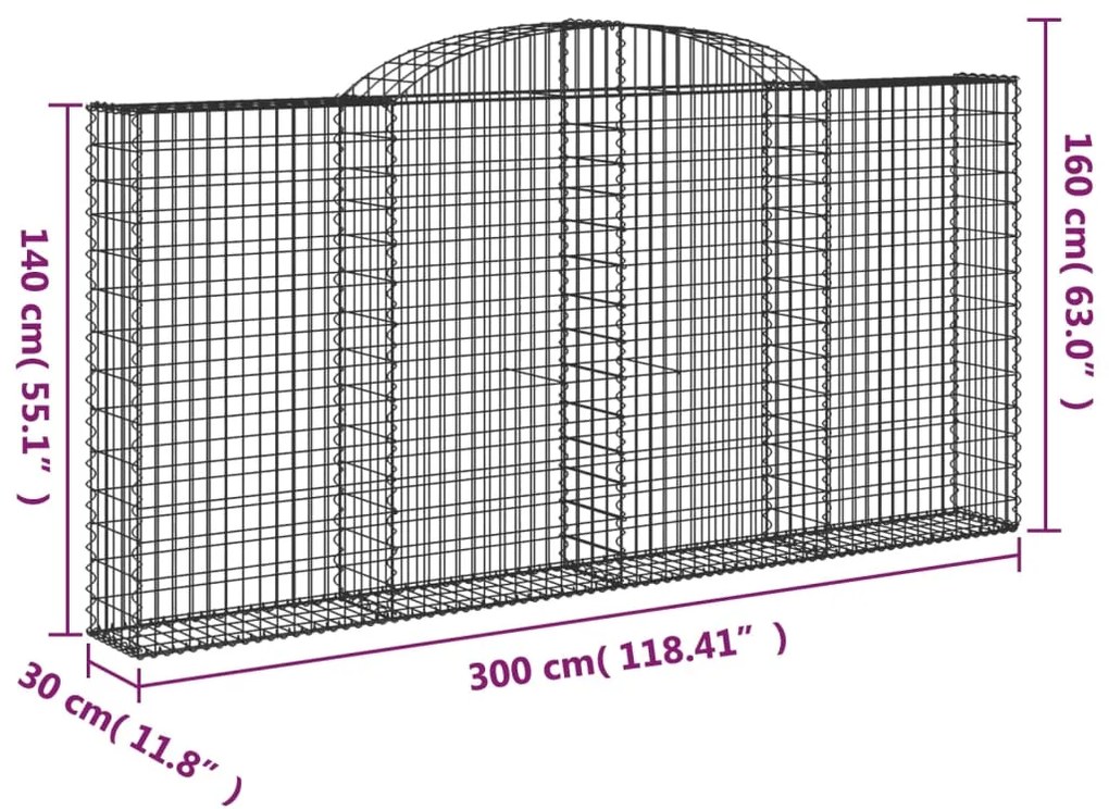 Cesto gabião arqueado 300x30x140/160 cm ferro galvanizado