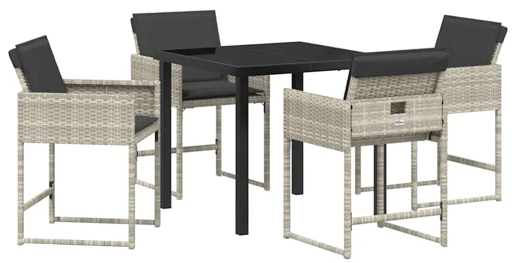 Mesa de Jantar para Jardim com 5 Peças e Almofadas Cinza Claro em Poli