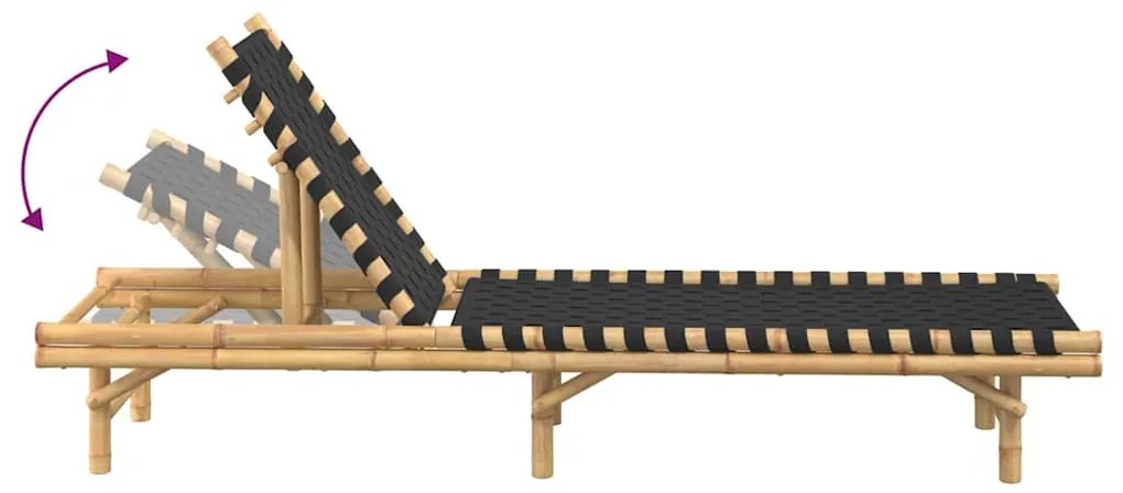 Espreguiçadeira com Tiras Pretas Entrelaçadas 55x200x30cm Bambu