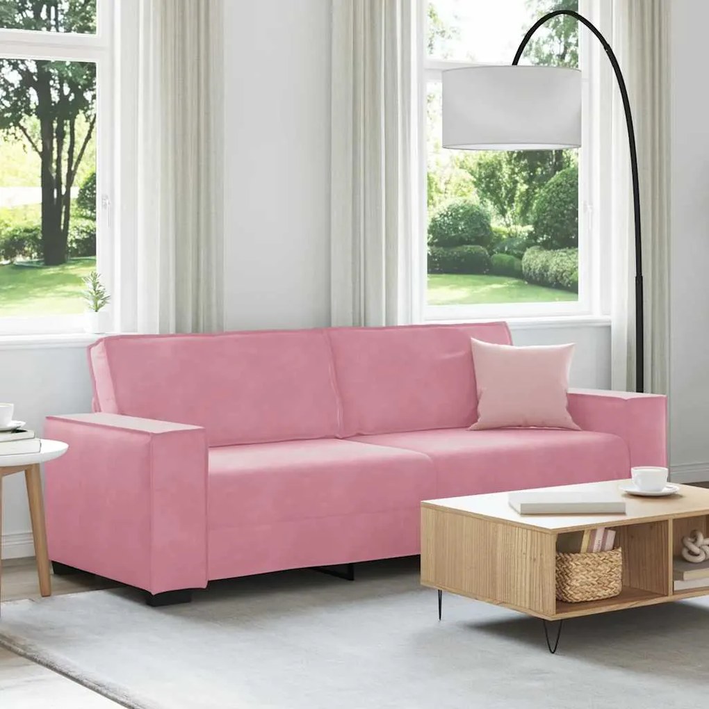 vidaXL Sofá de 3 lugares 180 cm veludo rosa