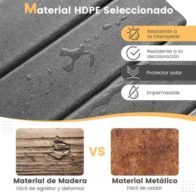 Mesa quadrada para jardim para exterior 36 x 36 x 47 cm resistente às intempéries em HDPE Cinzenta