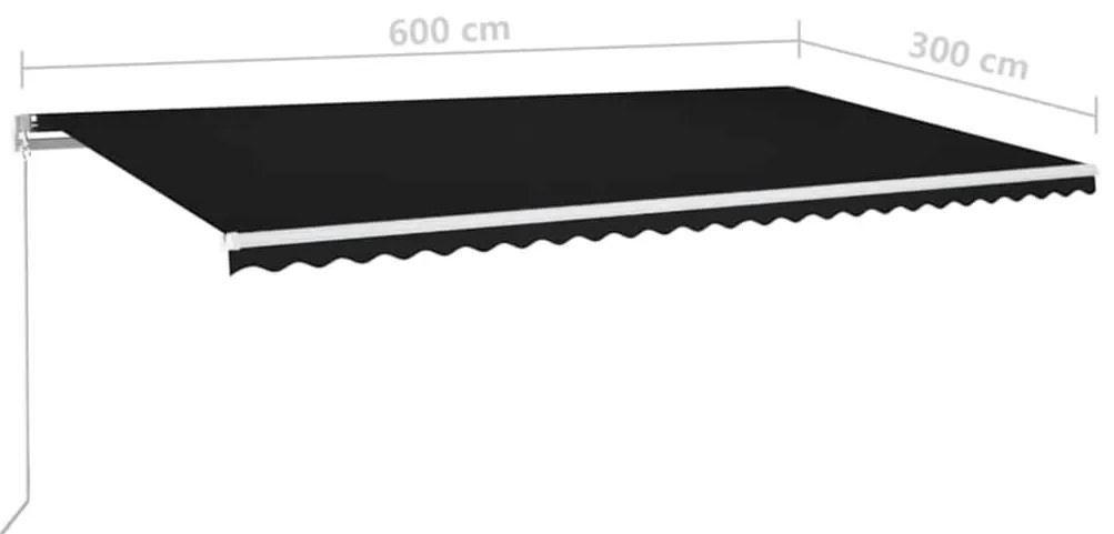 Toldo retrátil manual com LED 600x300 cm antracite