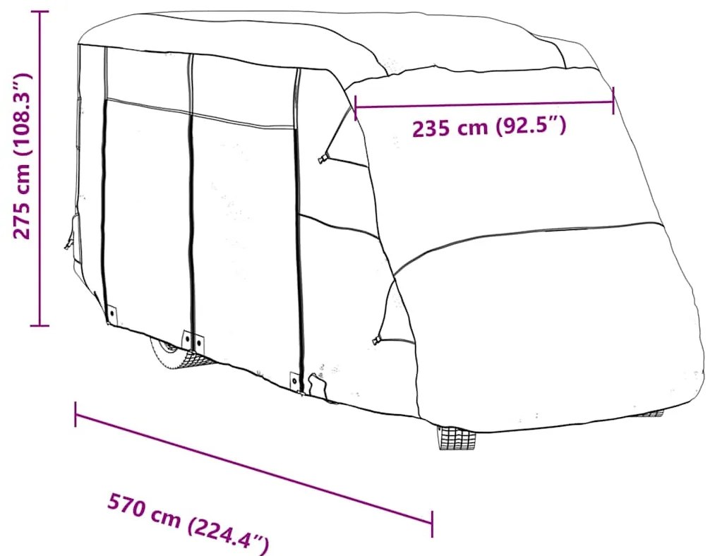 Capas autocaravanas 570x235x275 cm tecido não tecido cinzento