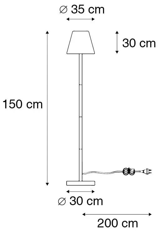 Candeeiro de pé inteligente preto com abajur branco 35 cm IP65 com LED - Virginia Design