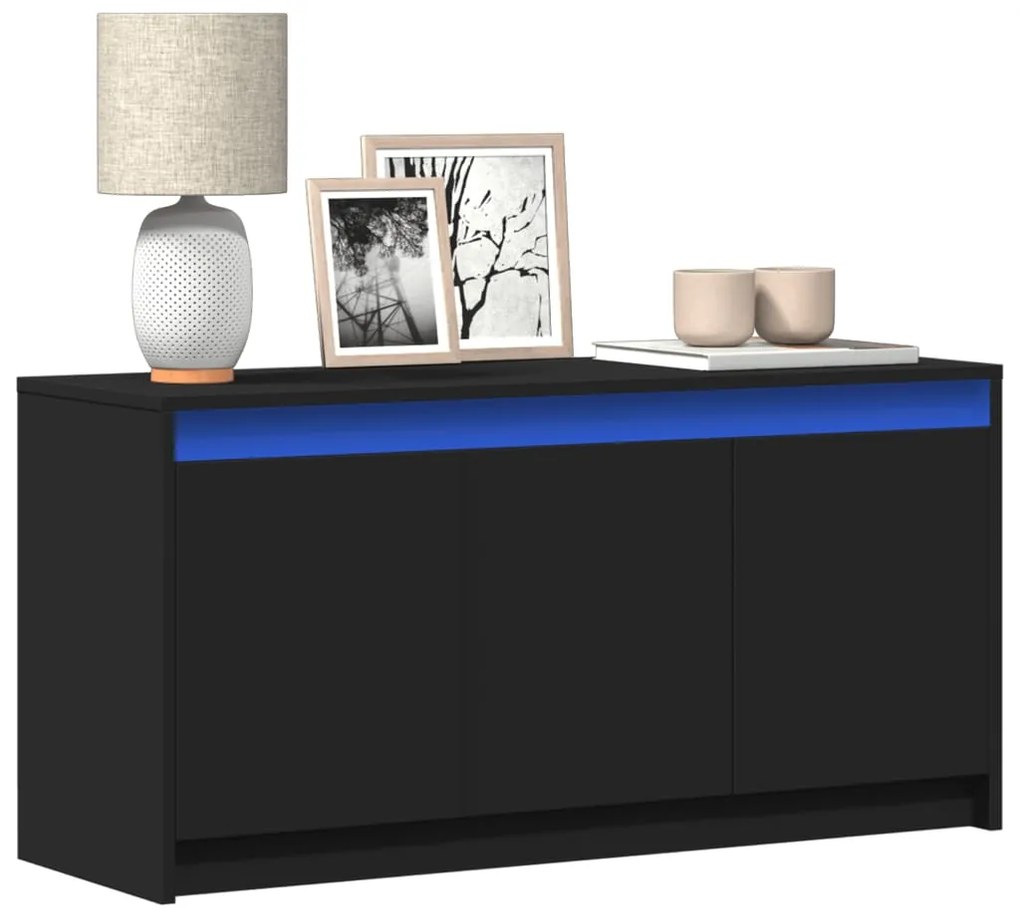 vidaXL Móvel de TV com luzes LED derivados de madeira preto