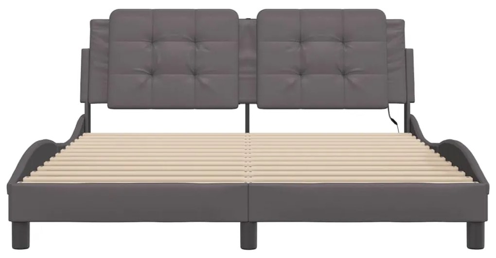 Estrutura de cama c/ luzes LED 160x200cm couro artificial cinza