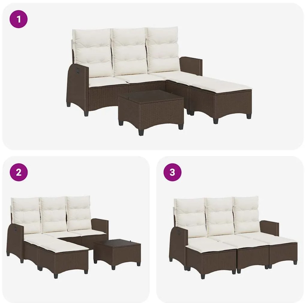3 pcs conjunto sofás de jardim com almofadões em L vime PE