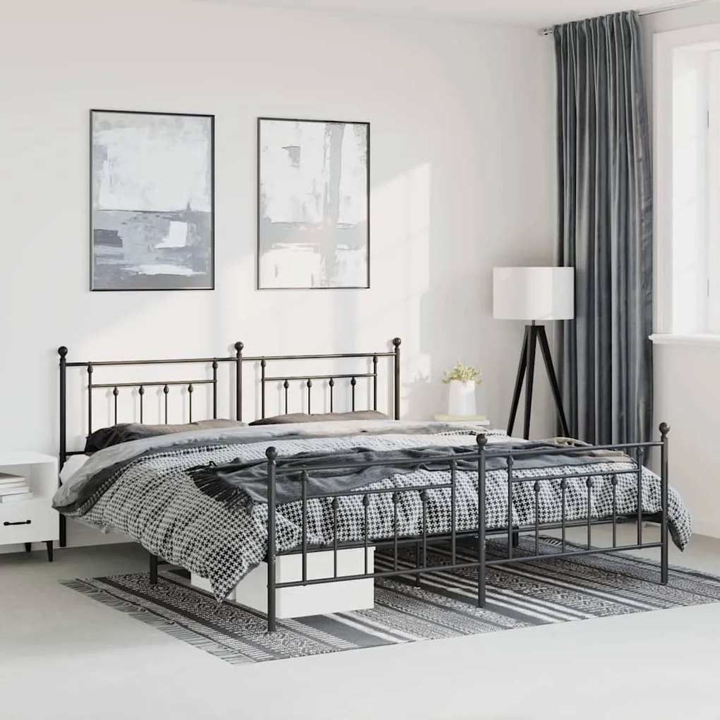 vidaXL Estrutura de cama com cabeceira e pés 183x213 cm metal preto