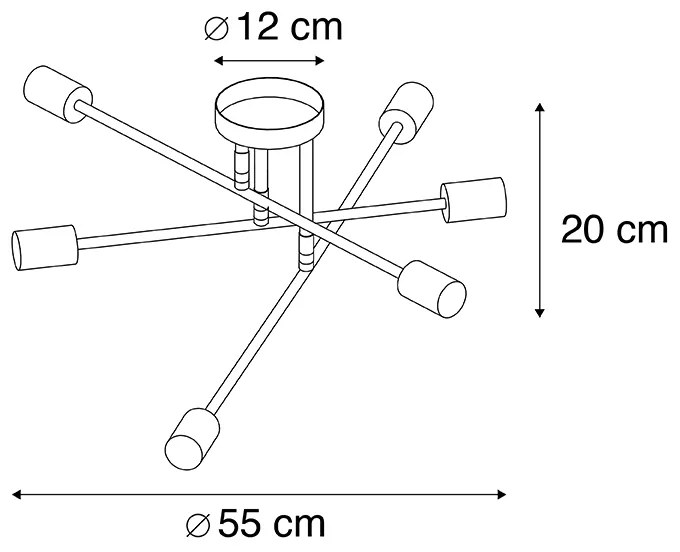 Luminária de teto industrial preto com dourado 6 luzes - Sydney Industrial