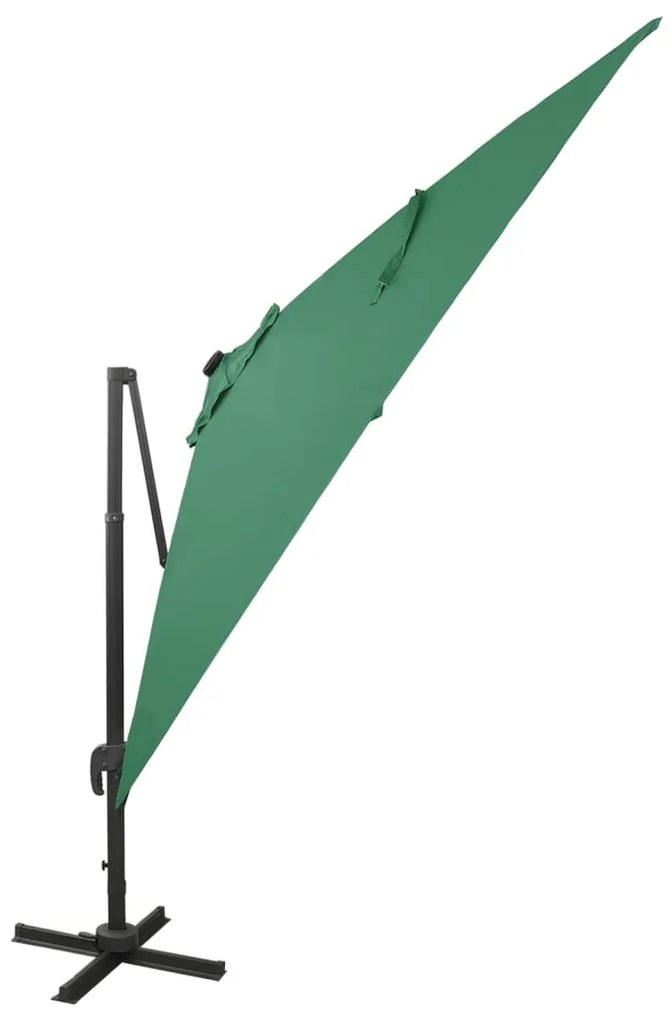 Guarda-sol jardim cantilever c/ poste e luzes LED 300 cm verde