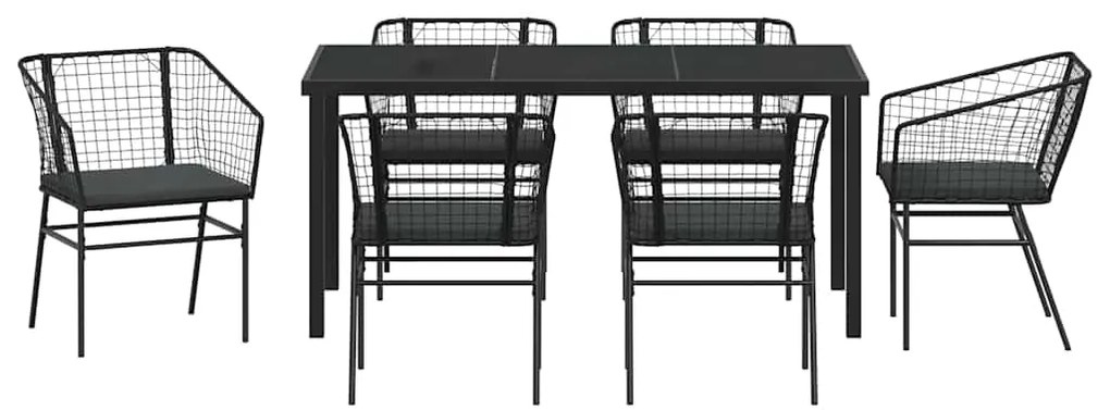Conjunto de Jantar de Jardim com 7 Peças e Almofadas Pretas de Polirat