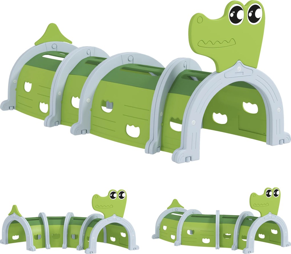 AIYAPLAY Túnel Crocodilo, forma flexível, robusto, para crianças 3-6 anos, 194 x 88 x 92 cm, Verde | Aosom Portugal