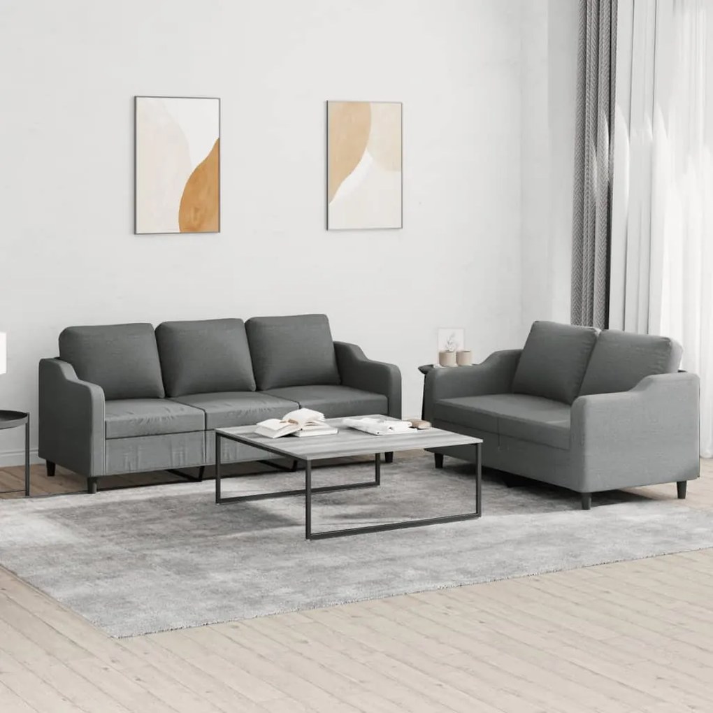 3201835 vidaXL 2 pcs conjunto de sofás com almofadões tecido cinzento-escuro