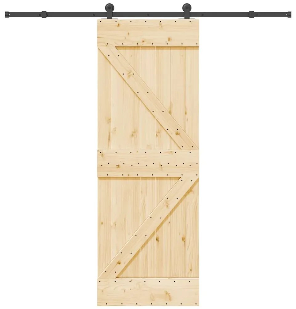 Porta de correr com ferragens 70x210 cm madeira de pinho maciça