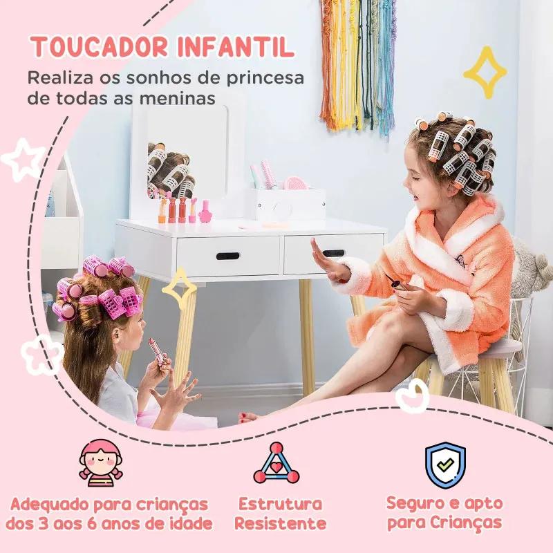 Toucador Infantil Cinderela com Banquinho - Design Nórdico