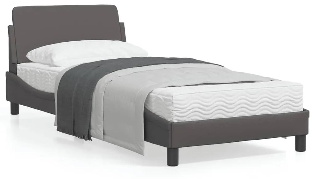 vidaXL Estrutura cama c/ cabeceira 90x200 cm couro artificial cinzento