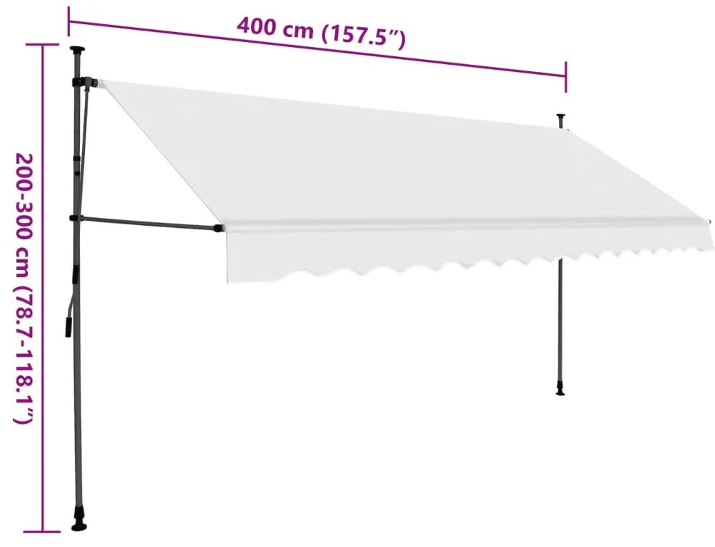 Toldo retrátil manual com LED 400 cm creme