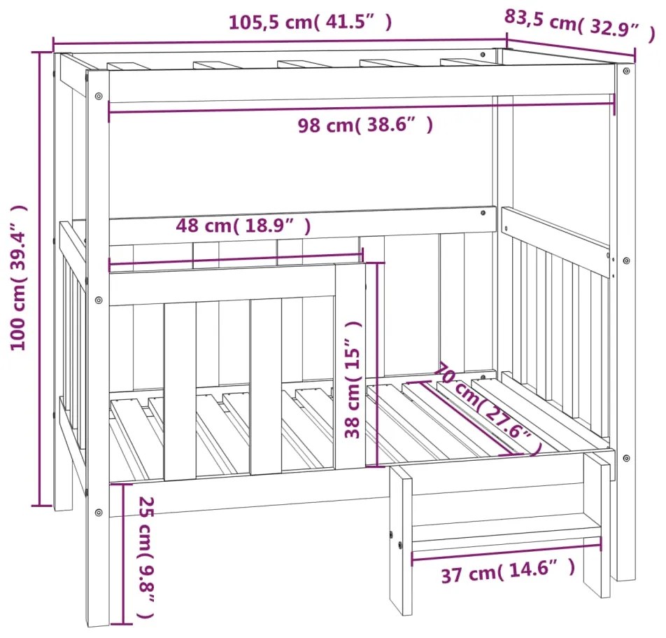 vidaXL Cama para cães 105,5x83,5x100 cm pinho maciço castanho mel