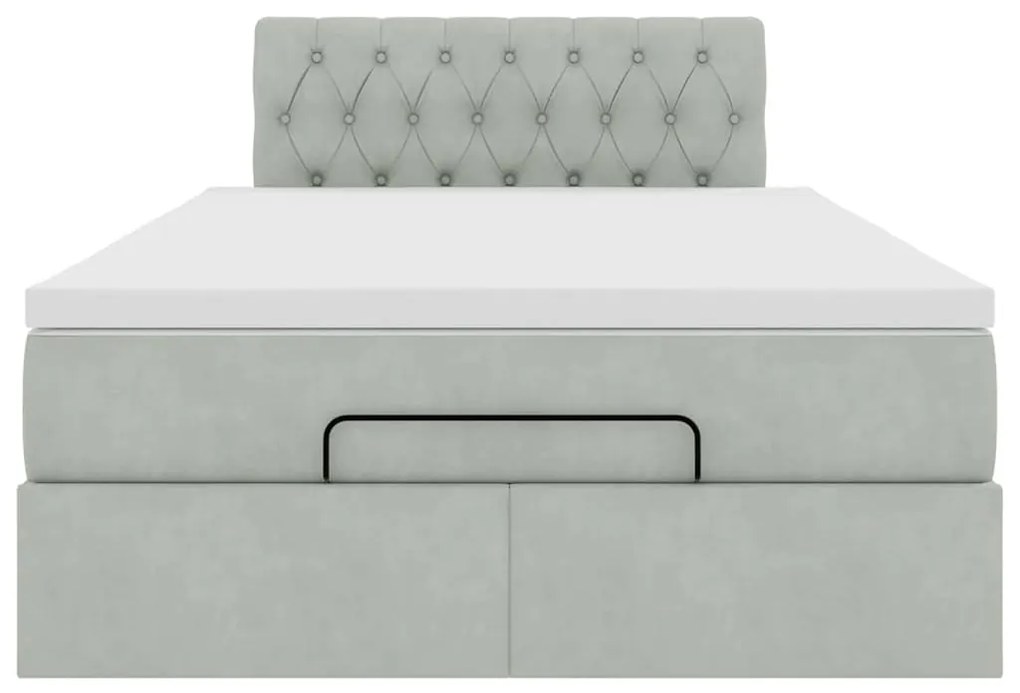 Estrutura de cama otomana com colchão cinza claro Veludo