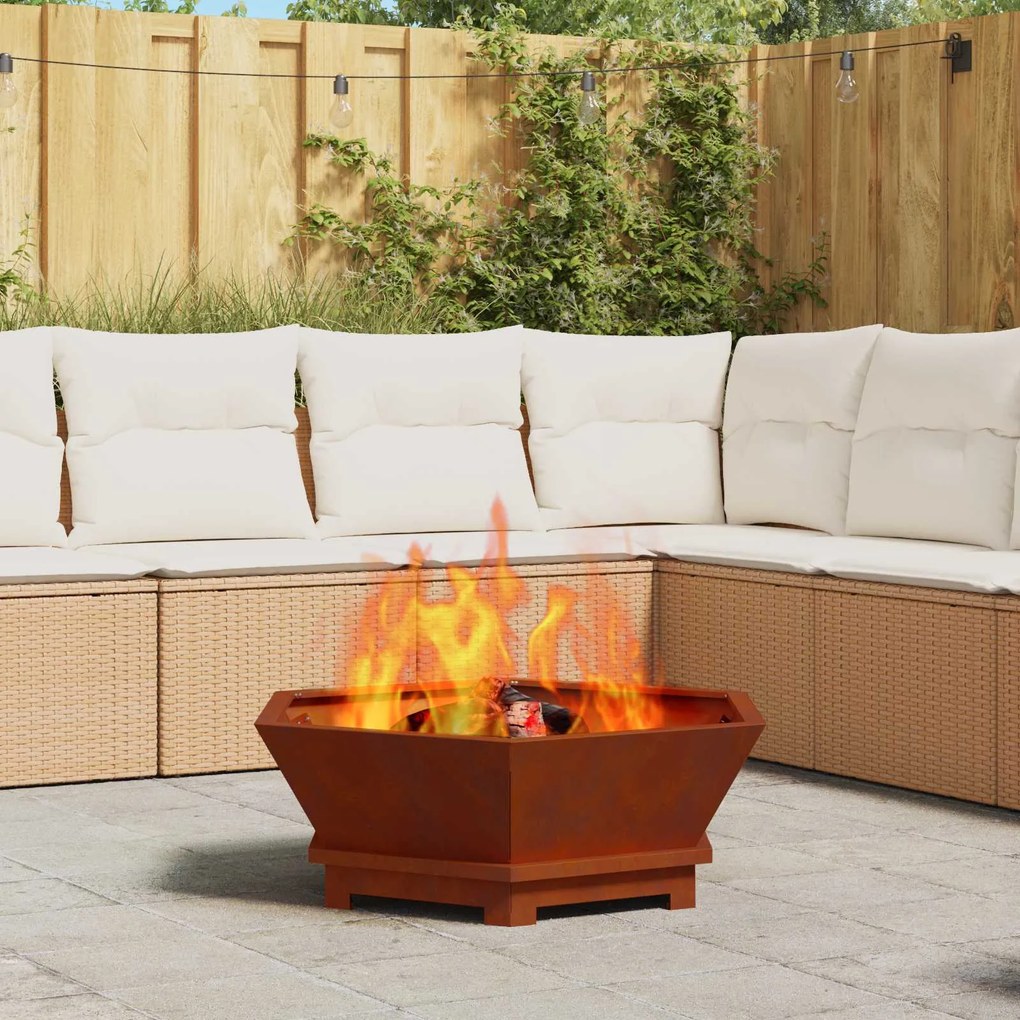 vidaXL Fire Pit Castanho 75 x 75 x 28 cm Aço resistente às intempéries